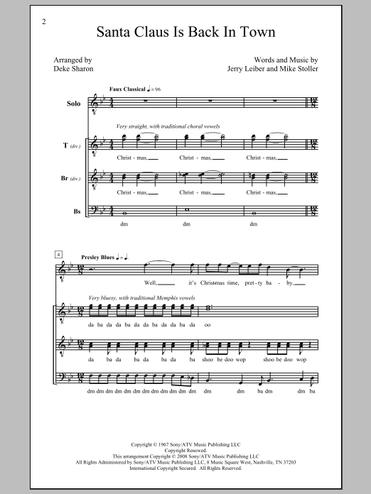 Deke Sharon Santa Claus Is Back In Town Sheet Music Notes & Chords for TTBB - Download or Print PDF