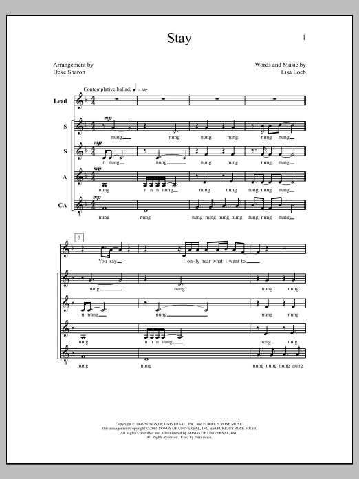 Deke Sharon Stay Sheet Music Notes & Chords for Choral - Download or Print PDF