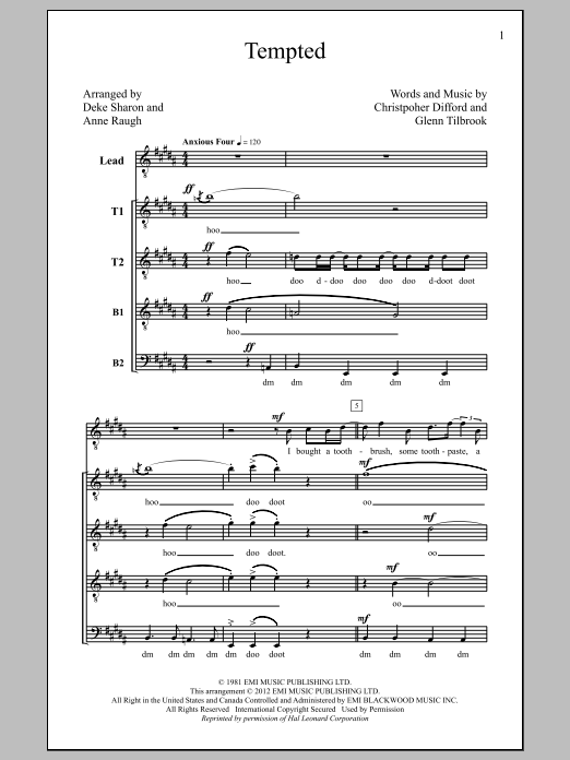 Deke Sharon Tempted Sheet Music Notes & Chords for TTBB - Download or Print PDF