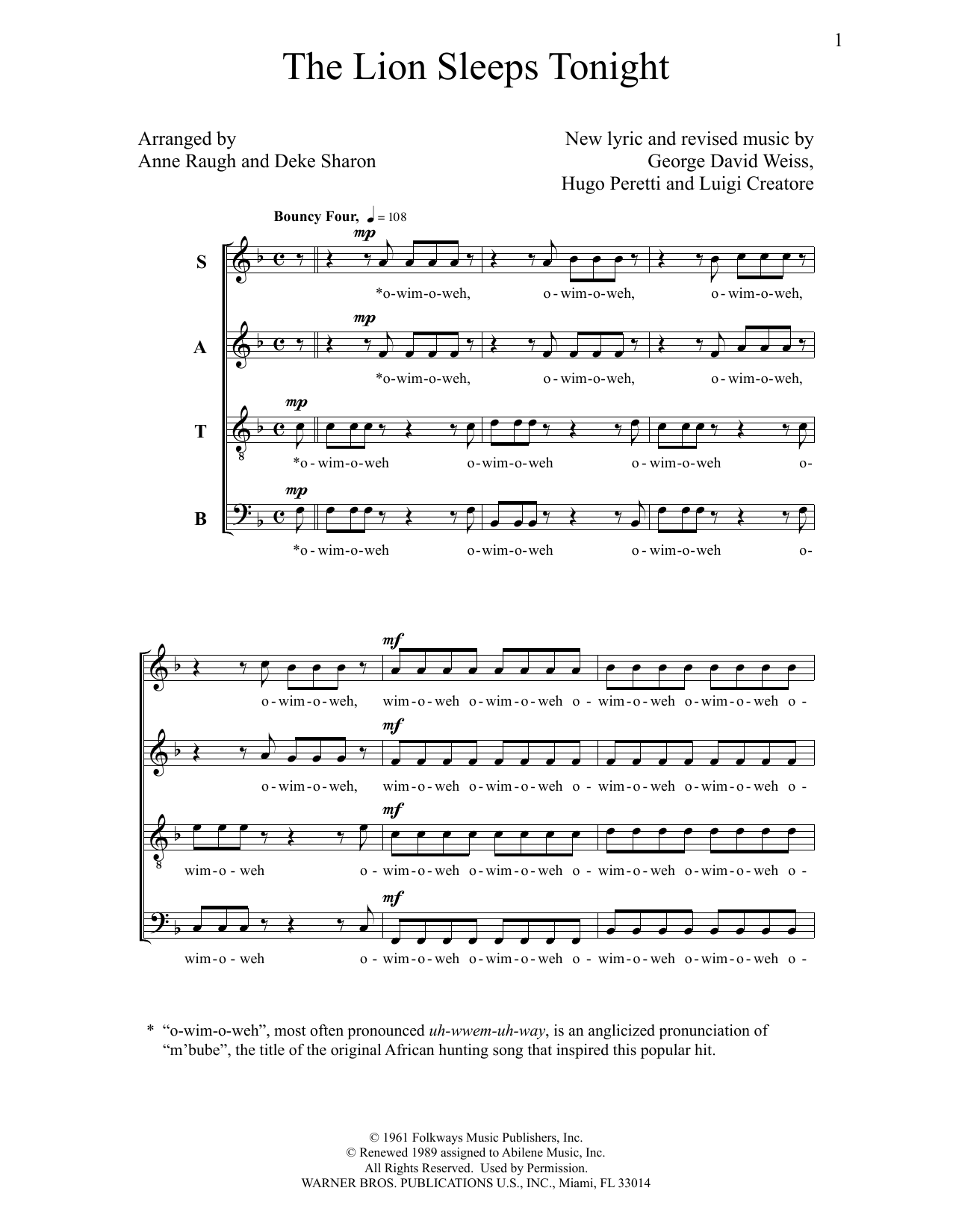 Deke Sharon The Lion Sleeps Tonight Sheet Music Notes & Chords for Choral - Download or Print PDF