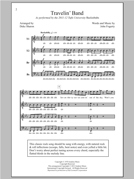 Deke Sharon Travelin' Band Sheet Music Notes & Chords for TTBB - Download or Print PDF