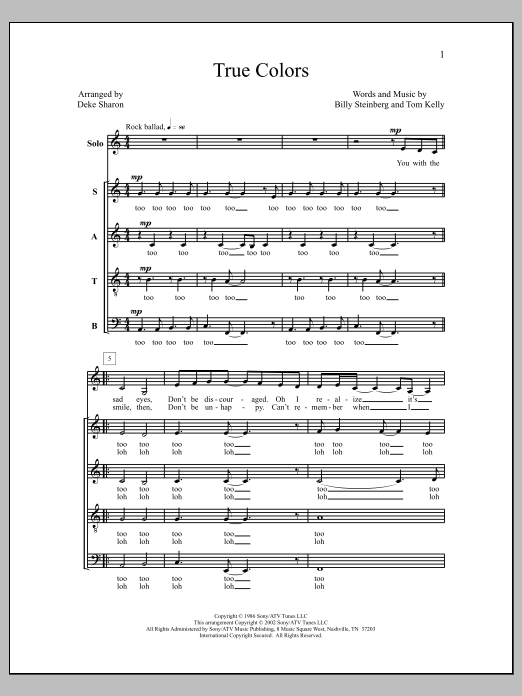 Deke Sharon True Colors Sheet Music Notes & Chords for Choral - Download or Print PDF Deke Sharon True Colors Sheet Music Notes & Chords for Choral - Download or Print PDF