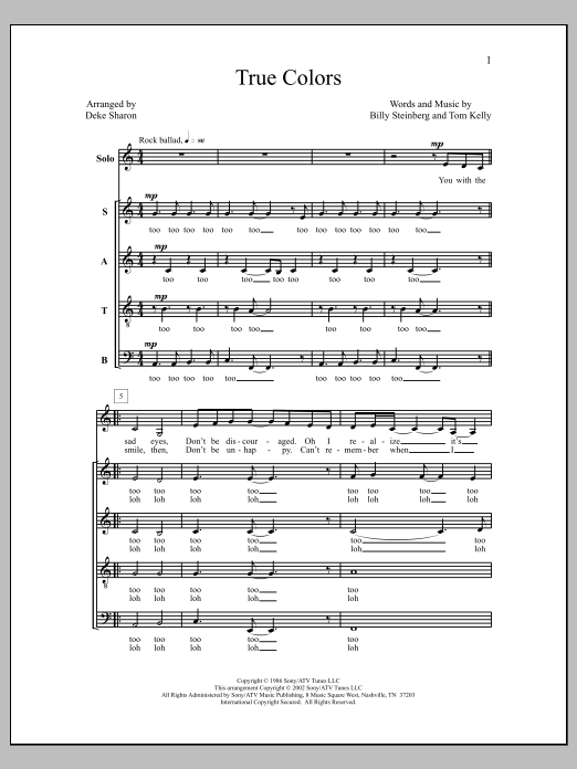 Deke Sharon True Colors Sheet Music Notes & Chords for Choral - Download or Print PDF