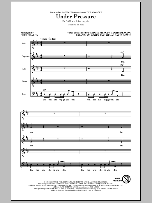 Deke Sharon Under Pressure (from NBC's The Sing-Off) Sheet Music Notes & Chords for SATB - Download or Print PDF