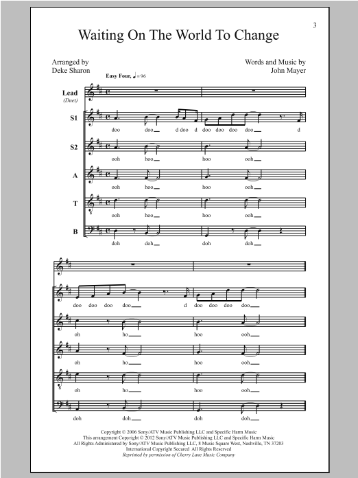 Deke Sharon Waiting On The World To Change Sheet Music Notes & Chords for SATB - Download or Print PDF