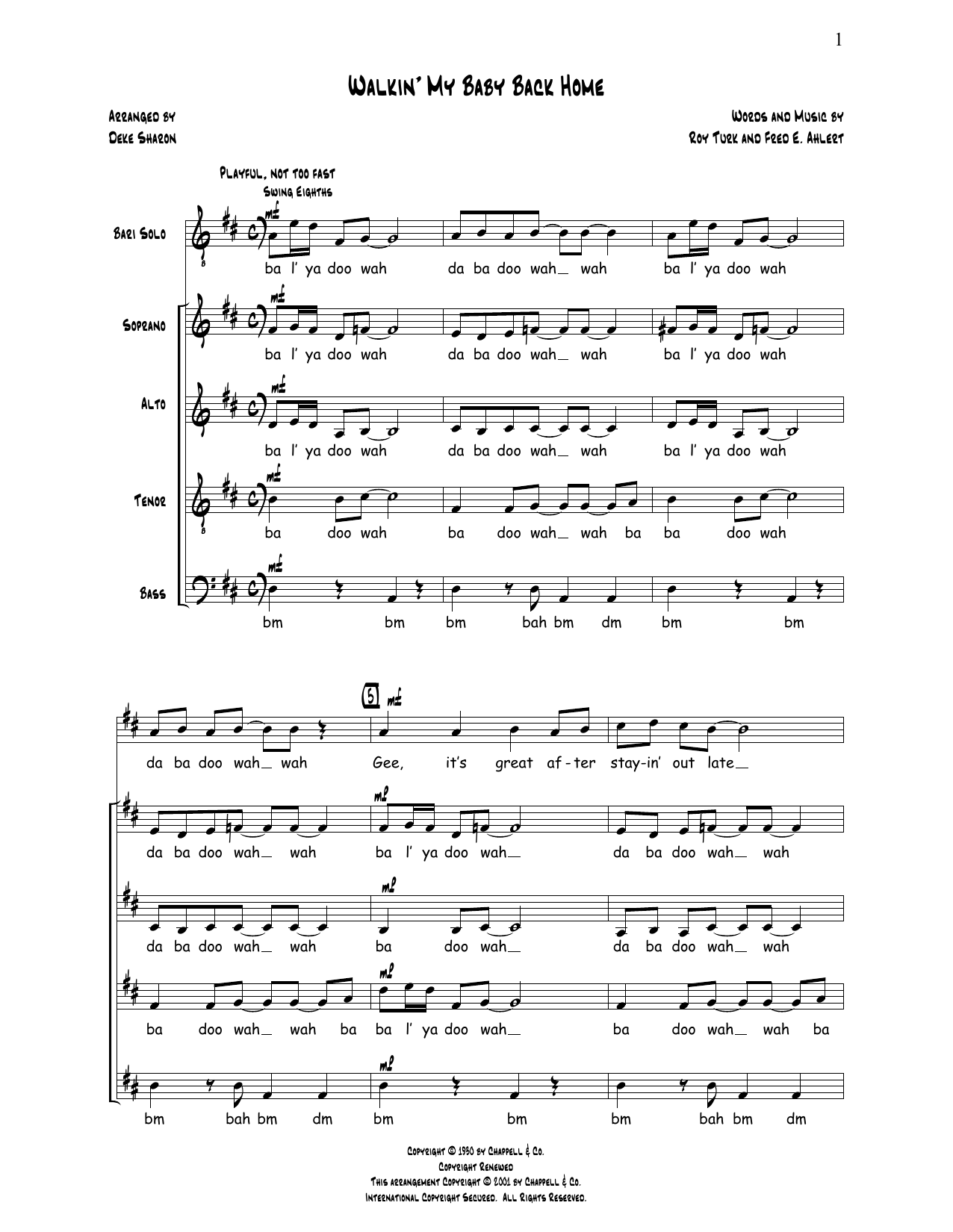 Deke Sharon Walkin' My Baby Back Home Sheet Music Notes & Chords for Choral - Download or Print PDF