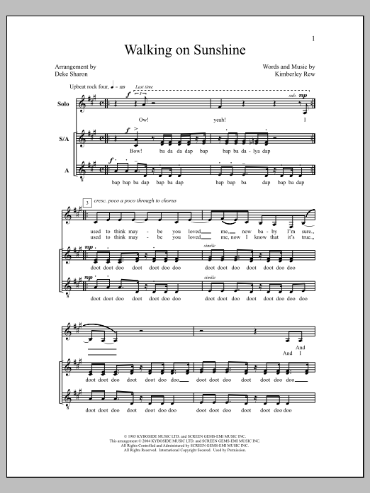 Deke Sharon Walking on Sunshine Sheet Music Notes & Chords for Choral - Download or Print PDF