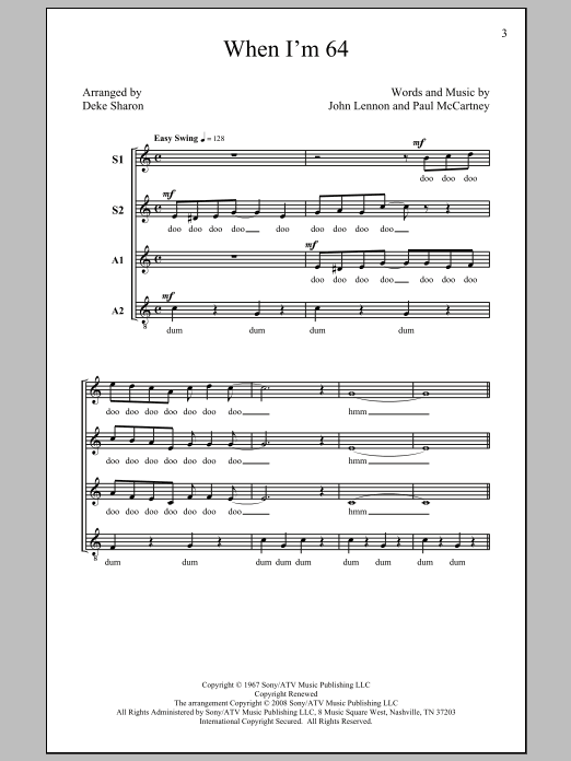 Deke Sharon When I'm Sixty-Four Sheet Music Notes & Chords for TTBB - Download or Print PDF