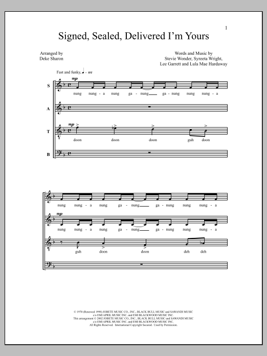 Preview Deke Sharon Signed, Sealed, Delivered I'm Yours Pop sheet music, notes and chords for Choral, SKU: 334223 Signed, Sealed, Delivered I'm Yours sheet music