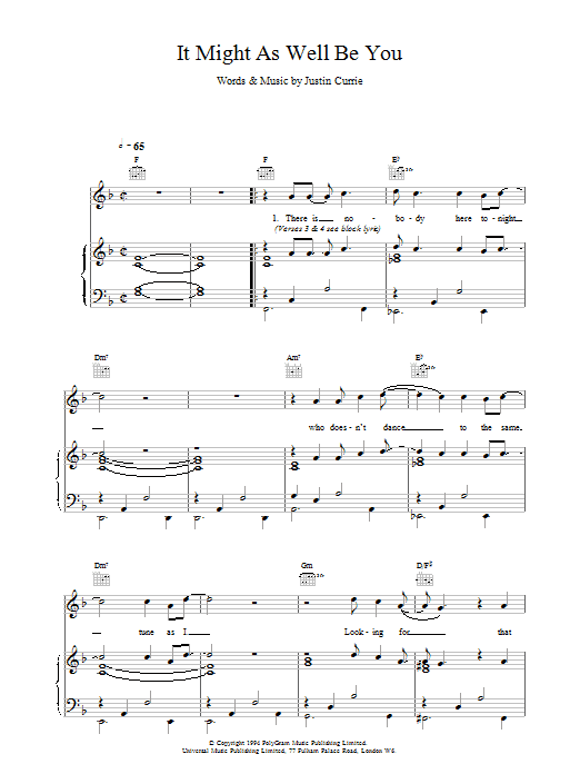 Del Amitri It Might As Well Be You Sheet Music Notes & Chords for Piano, Vocal & Guitar (Right-Hand Melody) - Download or Print PDF