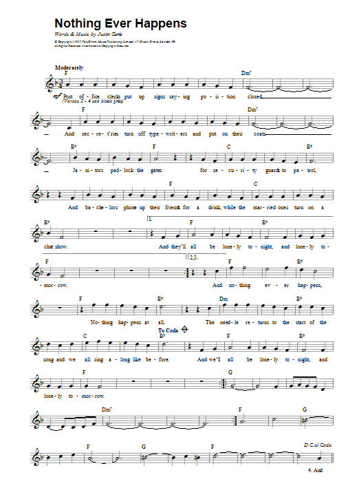 Del Amitri Nothing Ever Happens Sheet Music Notes & Chords for Melody Line, Lyrics & Chords - Download or Print PDF
