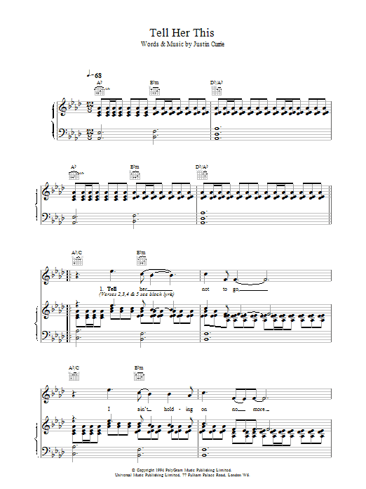 Del Amitri Tell Her This Sheet Music Notes & Chords for Piano, Vocal & Guitar (Right-Hand Melody) - Download or Print PDF