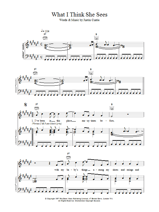 Del Amitri What I Think She Sees Sheet Music Notes & Chords for Piano, Vocal & Guitar (Right-Hand Melody) - Download or Print PDF