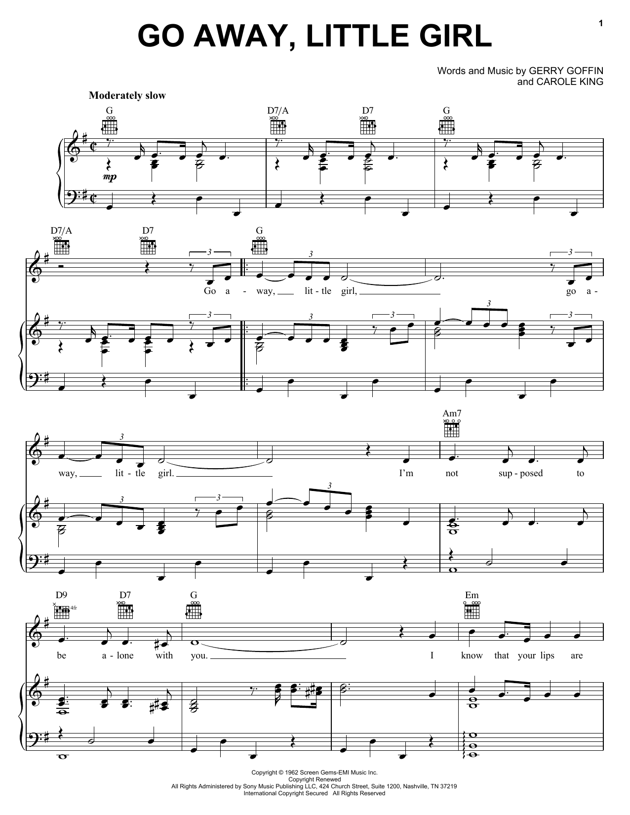Del Shannon Go Away, Little Girl Sheet Music Notes & Chords for Piano, Vocal & Guitar (Right-Hand Melody) - Download or Print PDF