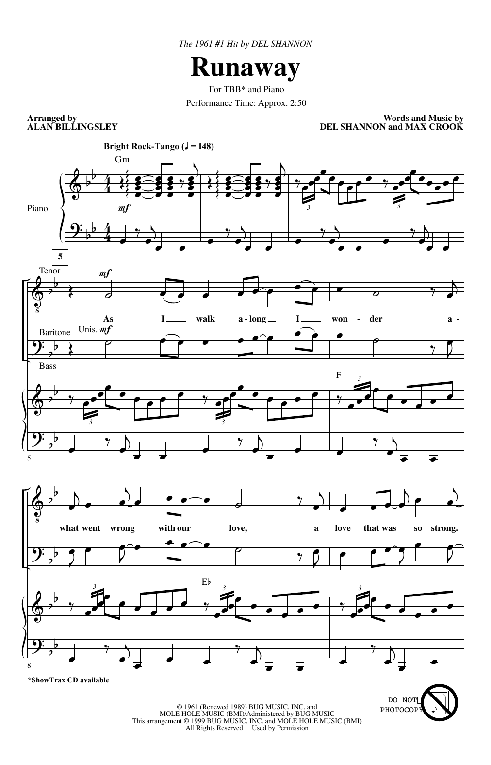 Del Shannon Runaway (arr. Alan Billingsley) Sheet Music Notes & Chords for TBB Choir - Download or Print PDF