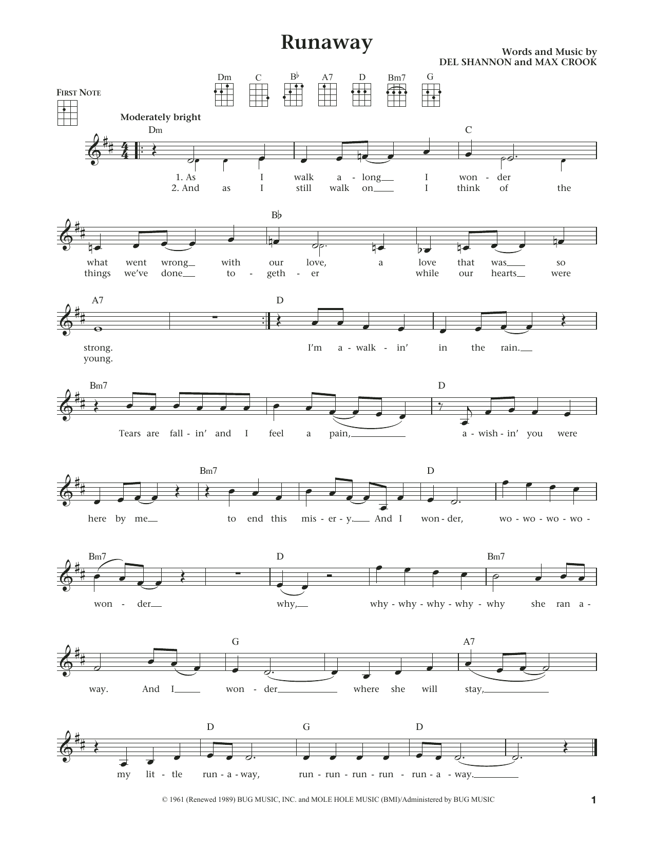 Del Shannon Runaway (from The Daily Ukulele) (arr. Liz and Jim Beloff) Sheet Music Notes & Chords for Ukulele - Download or Print PDF