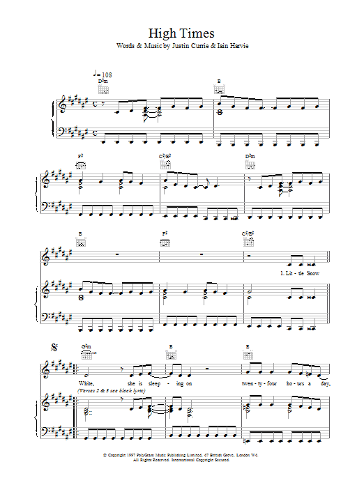 Preview Del Amitri High Times Rock sheet music, notes and chords for Piano, Vocal & Guitar (Right-Hand Melody), SKU: 17519 High Times sheet music