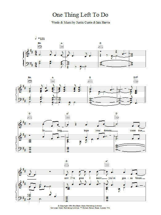 Preview Del Amitri One Thing Left To Do Rock sheet music, notes and chords for Piano, Vocal & Guitar (Right-Hand Melody), SKU: 17517 One Thing Left To Do sheet music