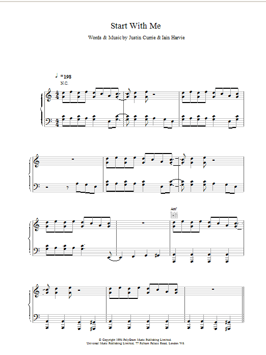 Preview Del Amitri Start With Me Rock sheet music, notes and chords for Piano, Vocal & Guitar (Right-Hand Melody), SKU: 17518 Start With Me sheet music