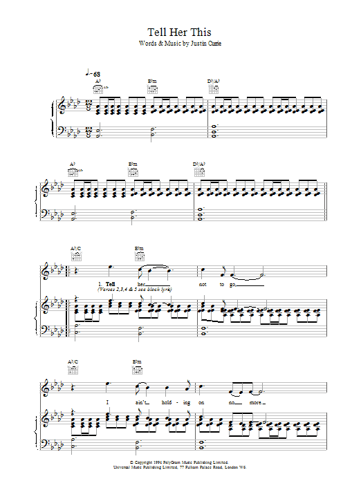 Preview Del Amitri Tell Her This Rock sheet music, notes and chords for Piano, Vocal & Guitar (Right-Hand Melody), SKU: 17514 Tell Her This sheet music