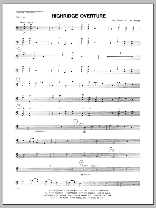 Highridge Overture - Cello sheet music