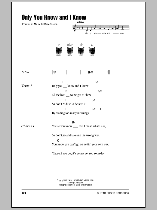 Eric Clapton Only You Know And I Know Sheet Music Notes & Chords for Lyrics & Chords - Download or Print PDF Eric Clapton Only You Know And I Know Sheet Music Notes & Chords for Lyrics & Chords - Download or Print PDF