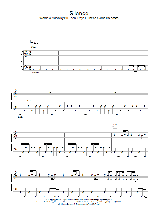 Preview Delerium And Sarah McLachlan Silence Pop sheet music, notes and chords for Piano, Vocal & Guitar, SKU: 17768 Silence sheet music