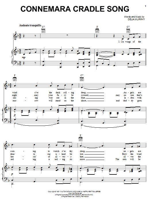 Delia Murphy Connemara Cradle Song Sheet Music Notes & Chords for Piano, Vocal & Guitar (Right-Hand Melody) - Download or Print PDF