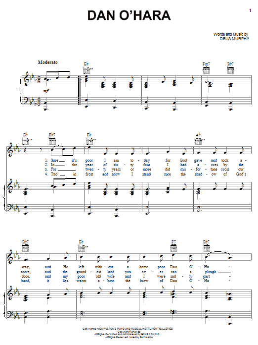 Delia Murphy Dan O'Hara Sheet Music Notes & Chords for Piano, Vocal & Guitar (Right-Hand Melody) - Download or Print PDF