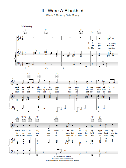 Delia Murphy If I Were A Blackbird Sheet Music Notes & Chords for Piano, Vocal & Guitar (Right-Hand Melody) - Download or Print PDF