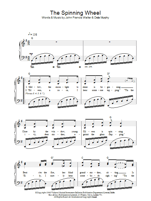 Delia Murphy The Spinning Wheel Sheet Music Notes & Chords for Piano, Vocal & Guitar (Right-Hand Melody) - Download or Print PDF