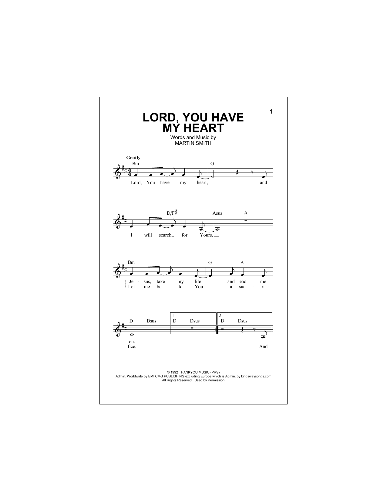 Delirious Lord, You Have My Heart Sheet Music Notes & Chords for Melody Line, Lyrics & Chords - Download or Print PDF