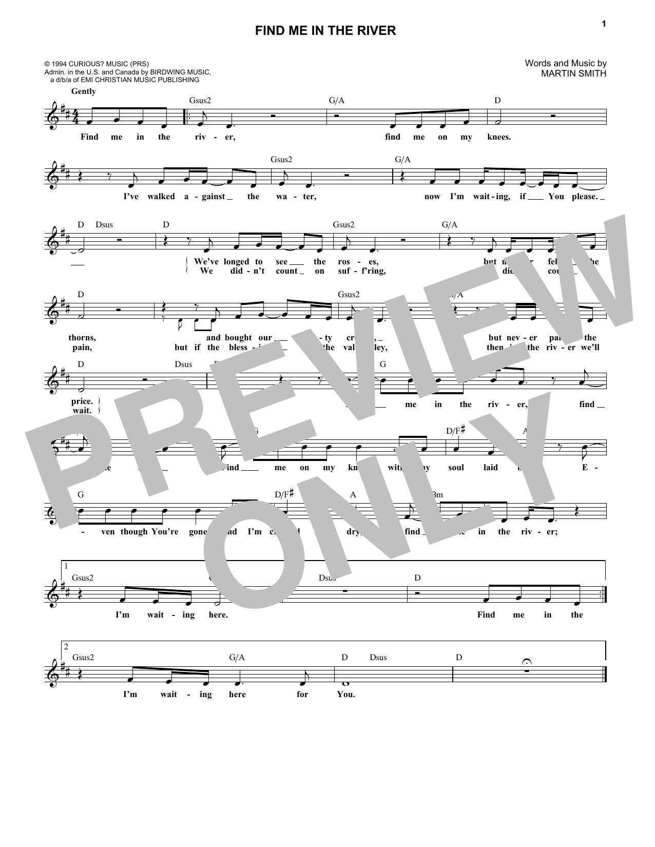 Delirious? Find Me In The River Sheet Music Notes & Chords for Lead Sheet / Fake Book - Download or Print PDF