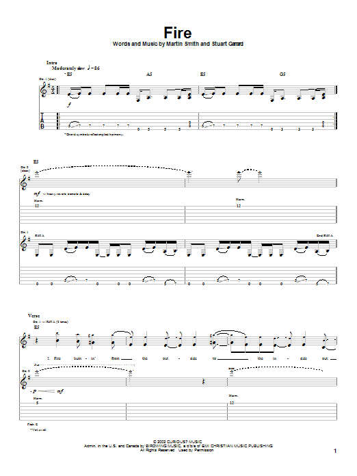 Delirious? Fire Sheet Music Notes & Chords for Guitar Tab - Download or Print PDF