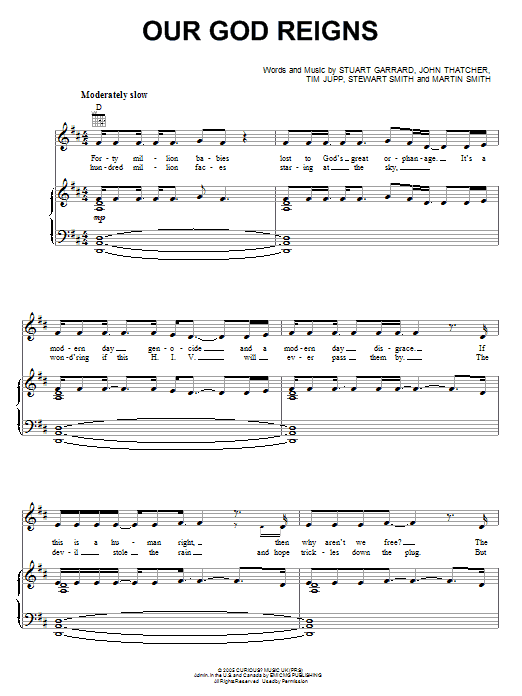 Delirious? Our God Reigns Sheet Music Notes & Chords for Piano, Vocal & Guitar (Right-Hand Melody) - Download or Print PDF