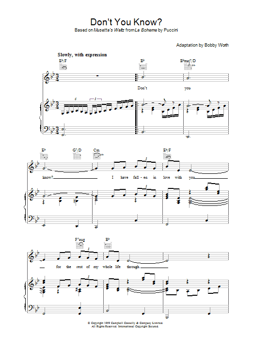 Bobby Worth Don't You Know? Sheet Music Notes & Chords for Piano, Vocal & Guitar (Right-Hand Melody) - Download or Print PDF