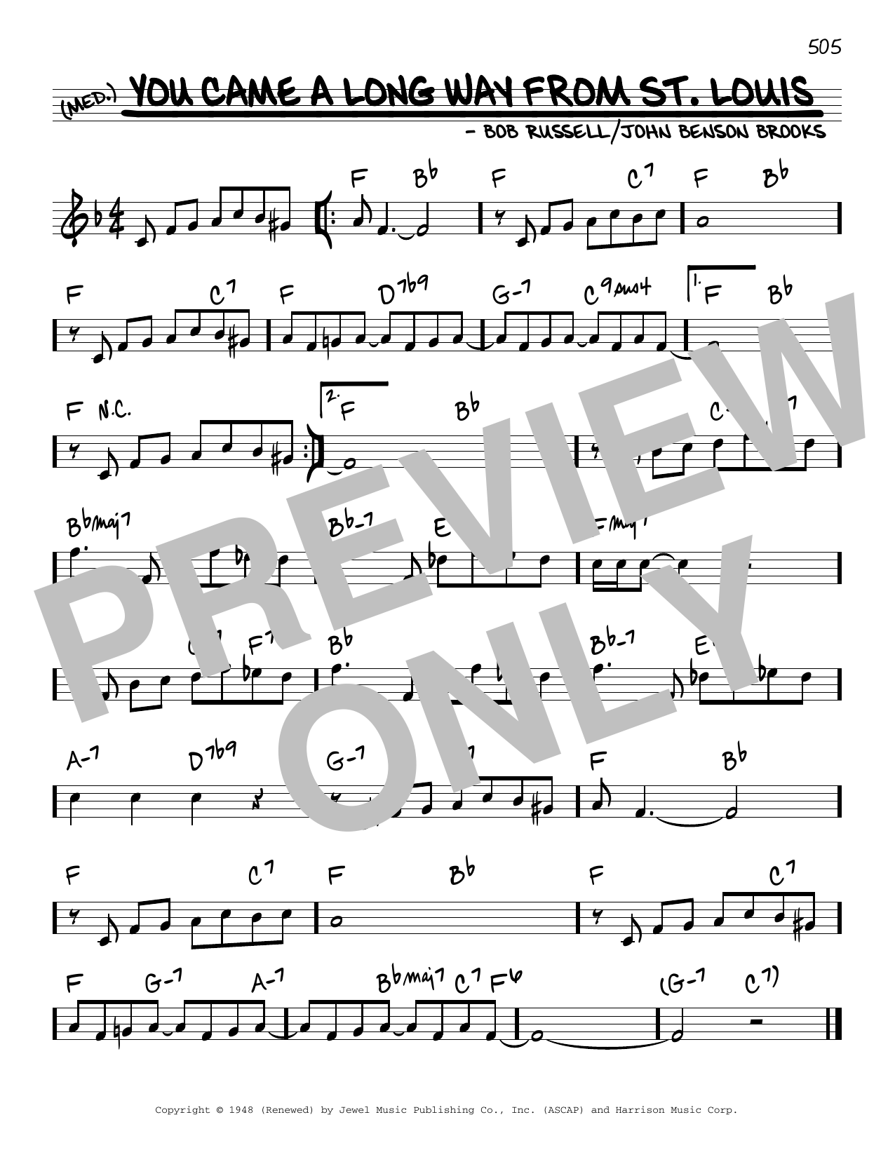 Della Reese You Came A Long Way From St. Louis Sheet Music Notes & Chords for Real Book – Melody & Chords - Download or Print PDF