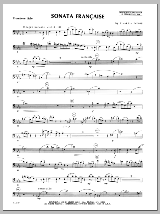 Preview Delong Sonata Francaise - Trombone Classical sheet music, notes and chords for Brass Solo, SKU: 317104 Sonata Francaise - Trombone sheet music