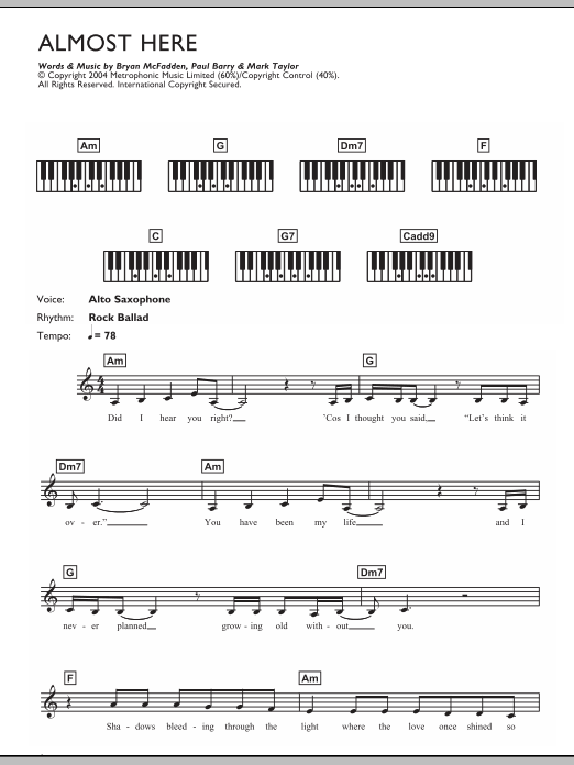 Delta Goodrem & Brian McFadden Almost Here Sheet Music Notes & Chords for Keyboard - Download or Print PDF