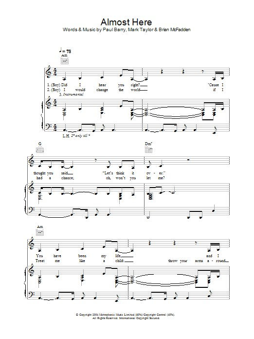 Delta Goodrem & Brian McFadden Almost Here Sheet Music Notes & Chords for Piano, Vocal & Guitar (Right-Hand Melody) - Download or Print PDF