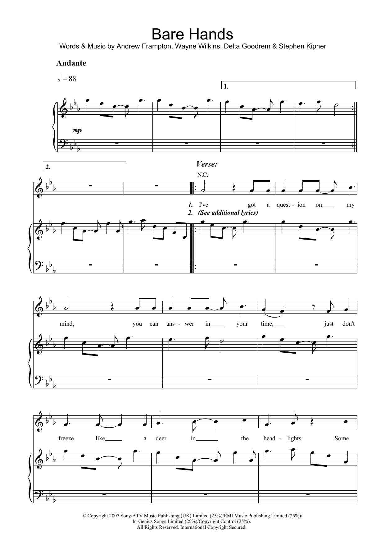 Delta Goodrem Bare Hands Sheet Music Notes & Chords for Piano, Vocal & Guitar - Download or Print PDF