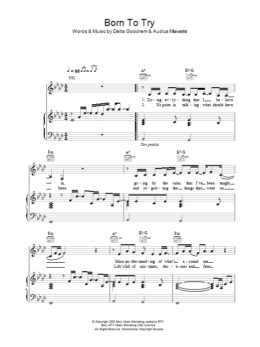 Delta Goodrem Born To Try Sheet Music Notes & Chords for Violin - Download or Print PDF