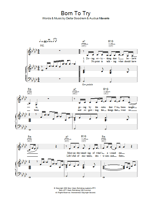 Delta Goodrem Born To Try Sheet Music Notes & Chords for Alto Saxophone - Download or Print PDF