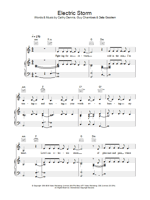 Delta Goodrem Electric Storm Sheet Music Notes & Chords for Piano, Vocal & Guitar (Right-Hand Melody) - Download or Print PDF