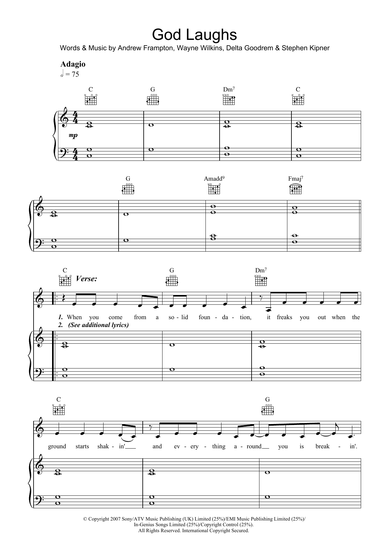 Delta Goodrem God Laughs Sheet Music Notes & Chords for Piano, Vocal & Guitar - Download or Print PDF