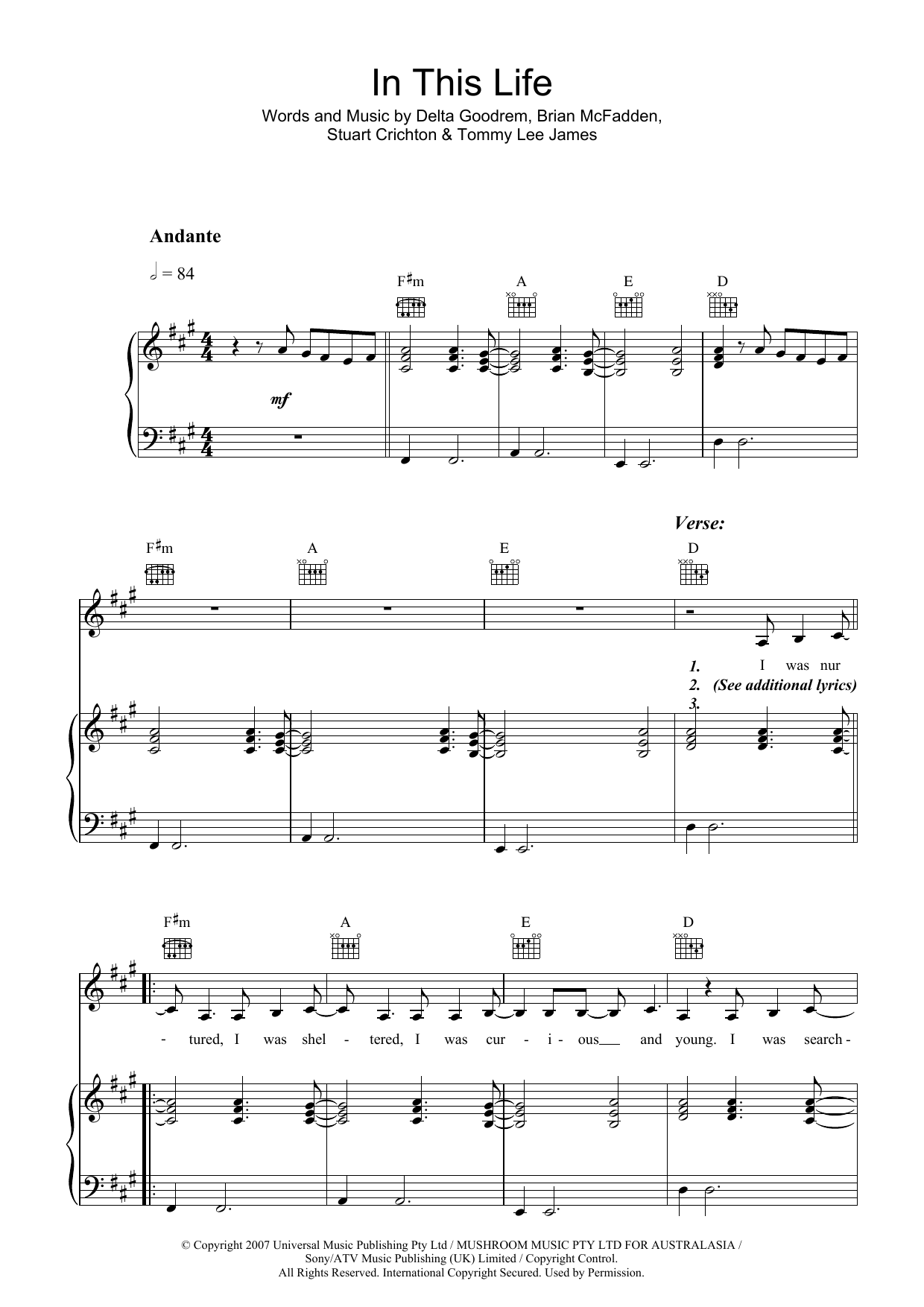 Delta Goodrem In This Life Sheet Music Notes & Chords for Easy Piano - Download or Print PDF