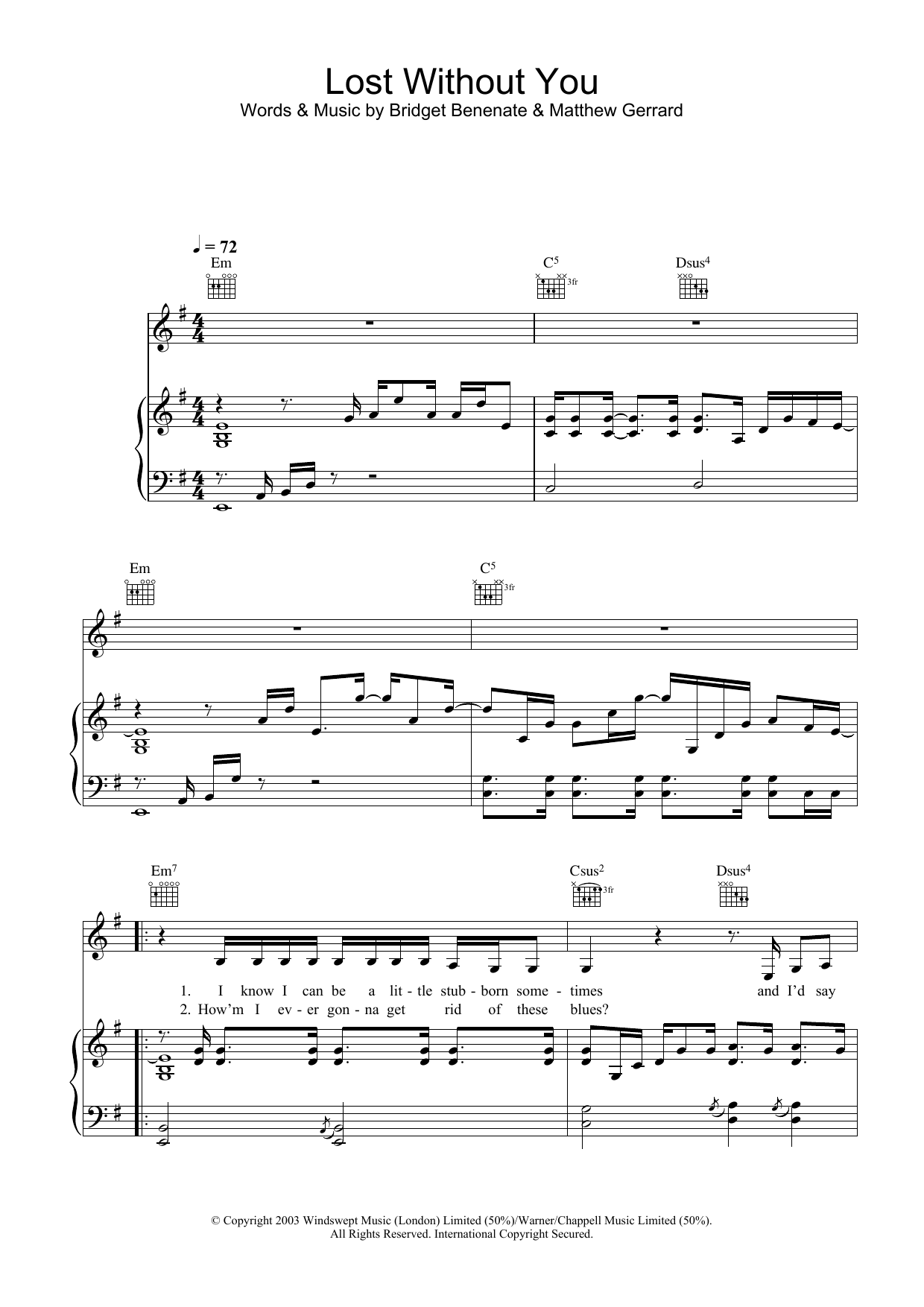 Delta Goodrem Lost Without You Sheet Music Notes & Chords for Melody Line, Lyrics & Chords - Download or Print PDF