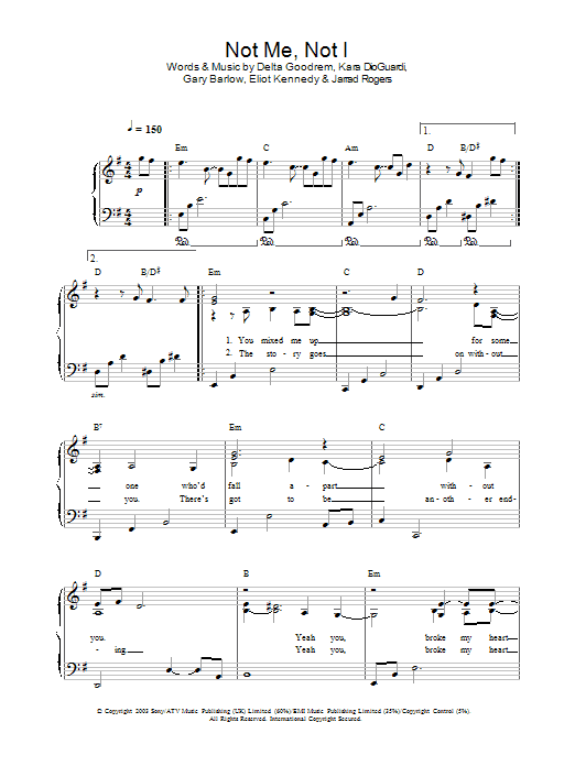 Delta Goodrem Not Me, Not I Sheet Music Notes & Chords for Easy Piano - Download or Print PDF