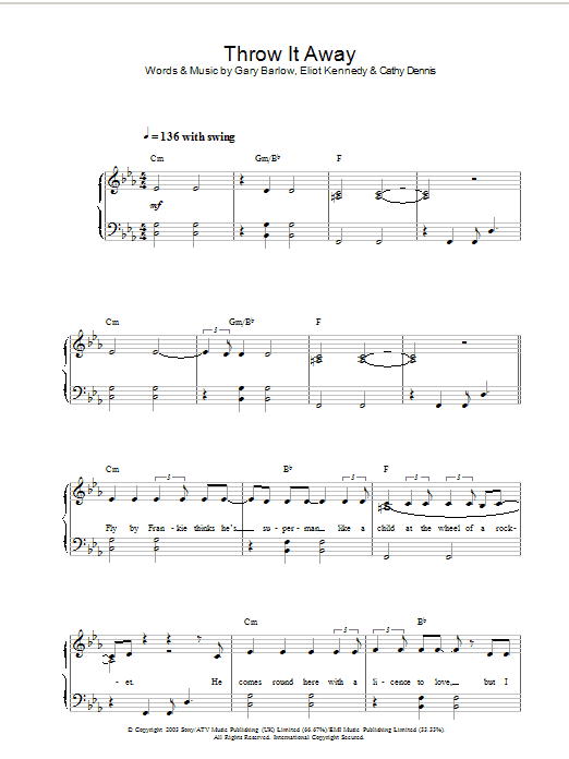 Delta Goodrem Throw It Away Sheet Music Notes & Chords for Piano Solo - Download or Print PDF