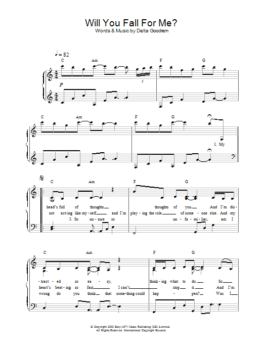 Delta Goodrem Will You Fall For Me? Sheet Music Notes & Chords for Piano - Download or Print PDF